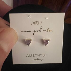 Jax Kelly Amethyst Sterling Silver Pierced Earrings, gold tone, new with pkg.